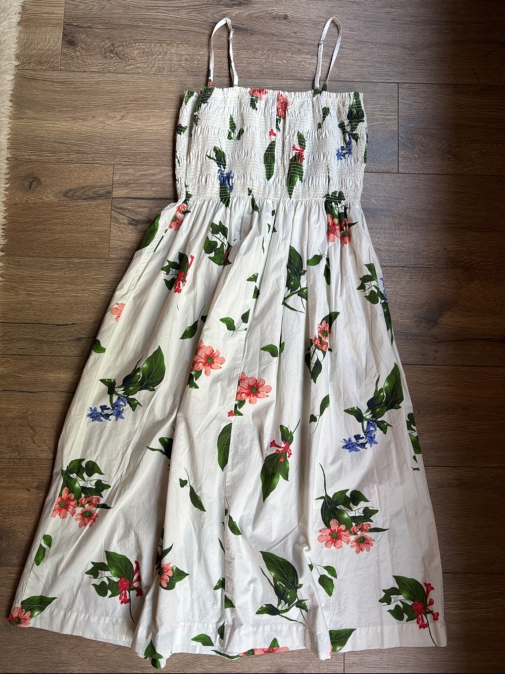 SCOO Floral Smocked Midi Dress Women’s Large White 100% Cotton Cottagecore - Picture 12 of 12